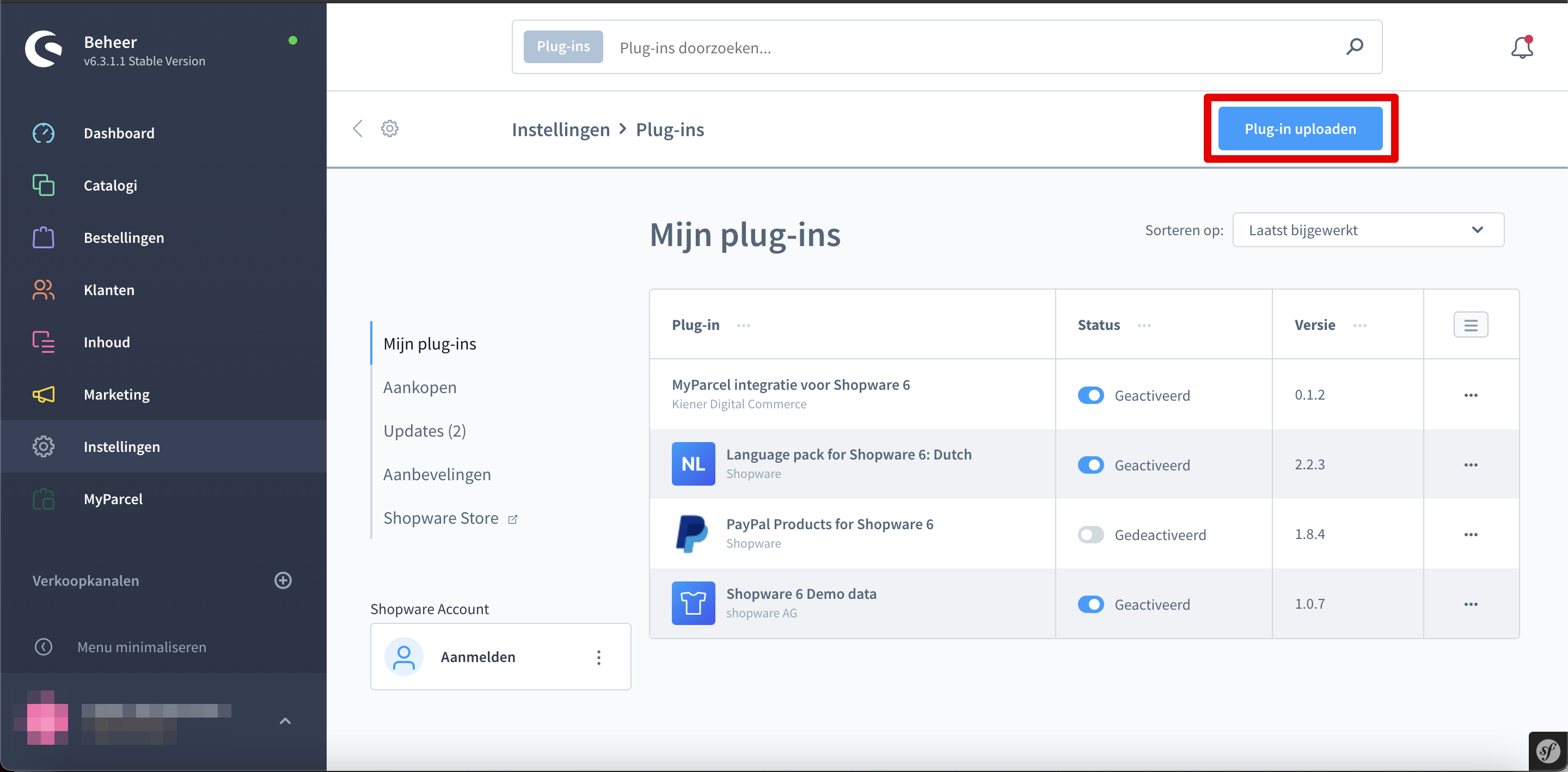 Shopware handmatige installatie upload
